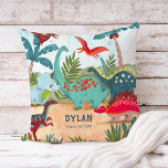 Dinosaur cute pre historic jungle kids cushion<br><div class="desc">An cute hand painted dinosaur in a pre historic jungle. Original artwork by Caroline Bonne Müller.</div>