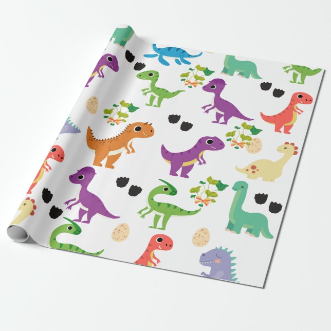 Dinosaur Cute Wrapping Paper (Unrolled)