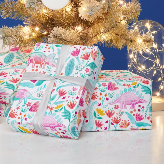 Dinosaur Delight on White Wrapping Paper (Holidays)