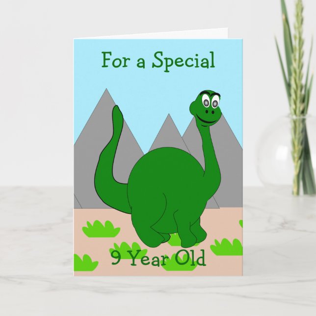 Dinosaur Design Personalised 9 Year Old Birthday Card (Front)