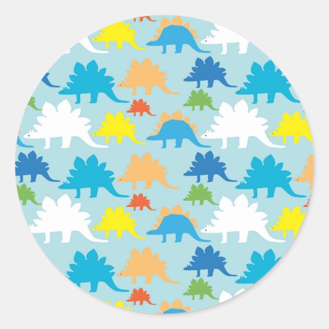 Dinosaur Designs Blue Orange Yellow Red Dinosaurs Classic Round Sticker (Front)