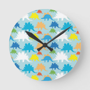 Dinosaur Designs Blue Orange Yellow Red Dinosaurs Round Clock