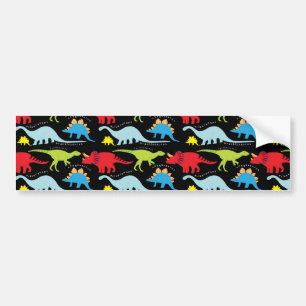 Dinosaur Designs Blue Red Green on Black Bumper Sticker