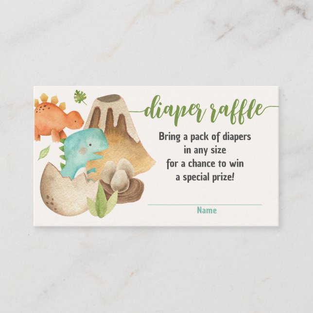 Dinosaur Diaper Raffle Tickets Boy Baby Shower Enclosure Card (Front)