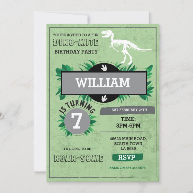 Dinosaur Dig Birthday Party T-Rex Dino Invite (Front)