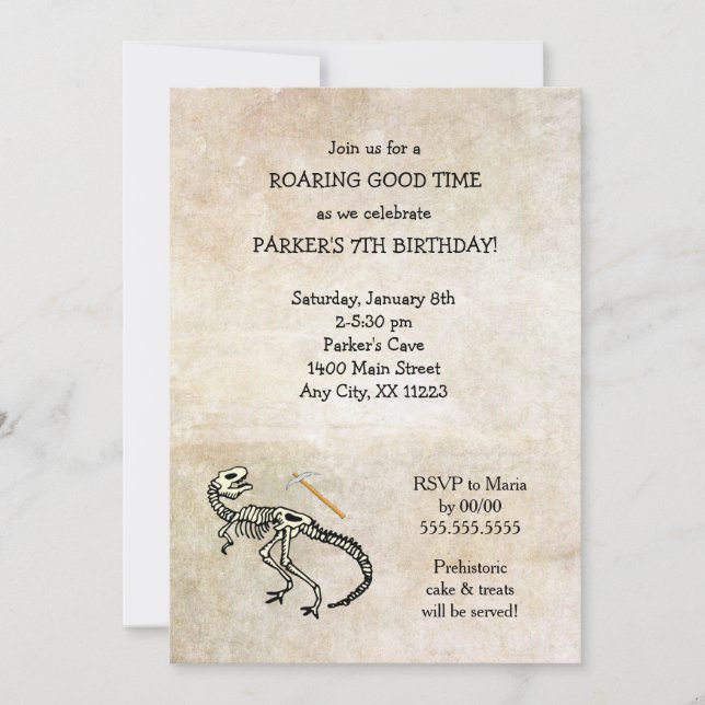 Dinosaur Dig Fossil Birthday Party Invites (Front)
