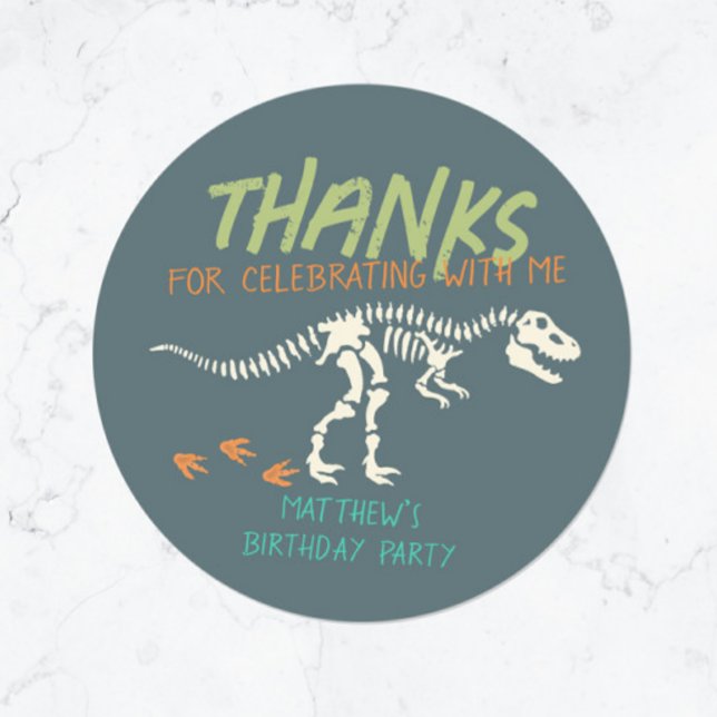 Dinosaur Dig Fossil Kids Birthday Thank You Favour Classic Round Sticker (Creator Uploaded)