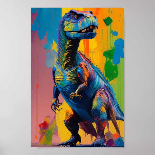 Dinosaur Digital Art: Bright & Vibrant T-Rex  Post Poster (Front)