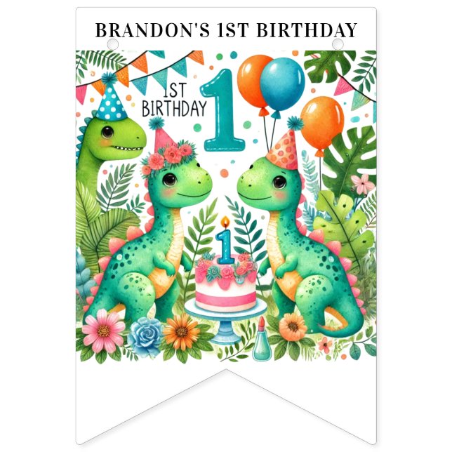 Dinosaur Dino 1st Birthday Party  Bunting (Sixteenth Flag)