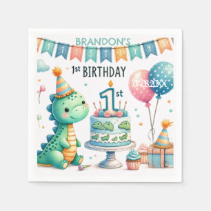 Dinosaur Dino 1st Birthday Party  Napkin