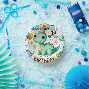 Dinosaur Dino 1st Birthday Party Paper Plate