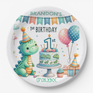 Dinosaur Dino 1st Birthday Party  Paper Plate