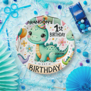 Dinosaur Dino 1st Birthday Party  Paper Plate