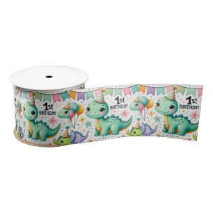 Dinosaur Dino 1st Birthday Party Satin Ribbon