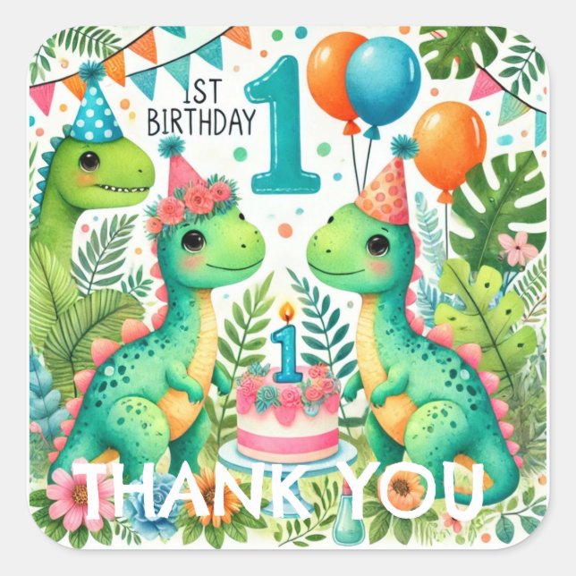 Dinosaur Dino 1st Birthday Party  Square Sticker (Front)