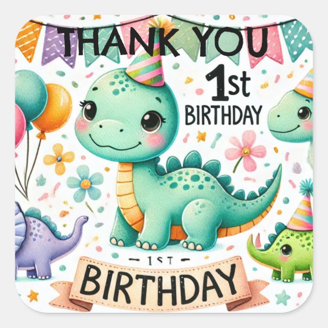 Dinosaur Dino 1st Birthday Party  Square Sticker (Front)