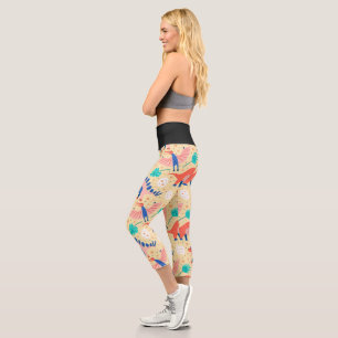 Dinosaur Dino Eggs Brontosaurus Pattern Capri Leggings