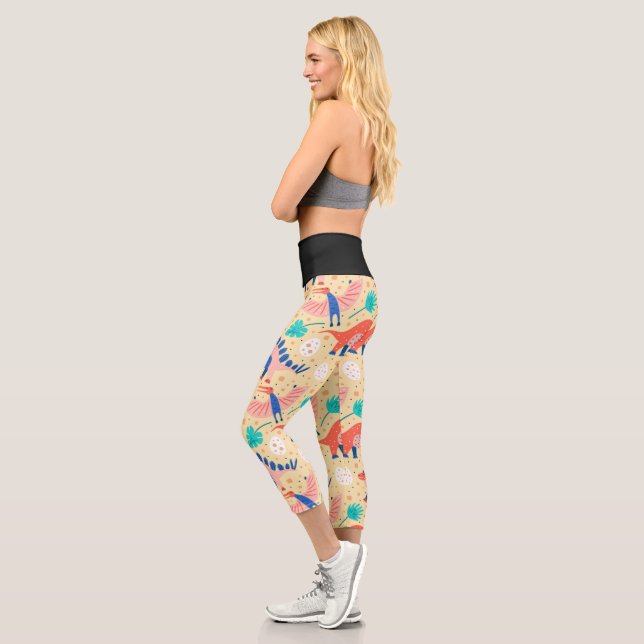 Dinosaur Dino Eggs Brontosaurus Pattern Capri Leggings (Left)