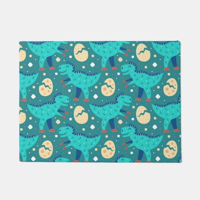 Dinosaur Dino Eggs T-Rex Pattern Doormat (Front)