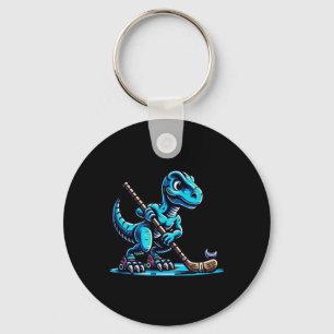 Dinosaur Dino Field Hockey Player Team Key Ring