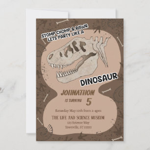 Dinosaur Dino Fossil Birthday Party Invitation