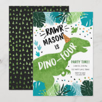 Dinosaur Dino-Four RAWR 4th Fourth Birthday Invita