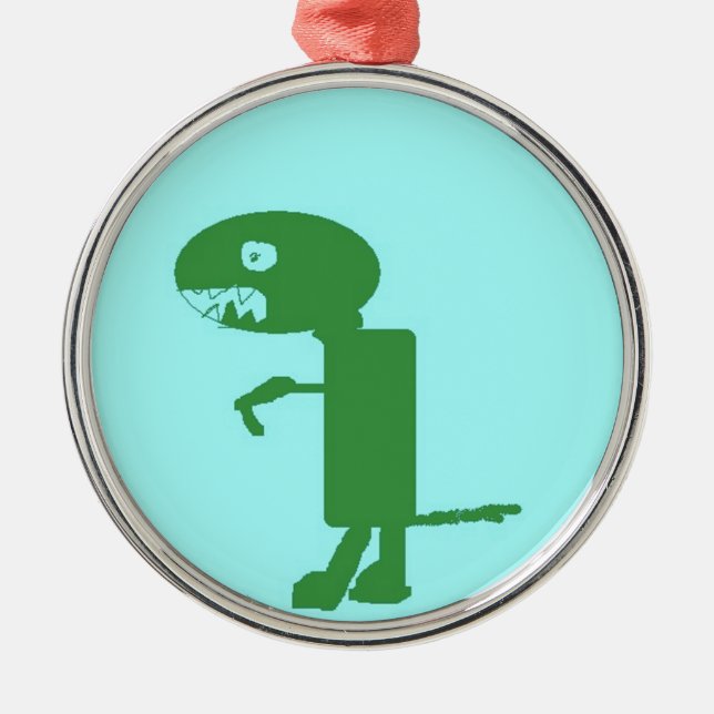 Dinosaur Dino, Green Blue Digital Kids Art Metal Ornament (Front)