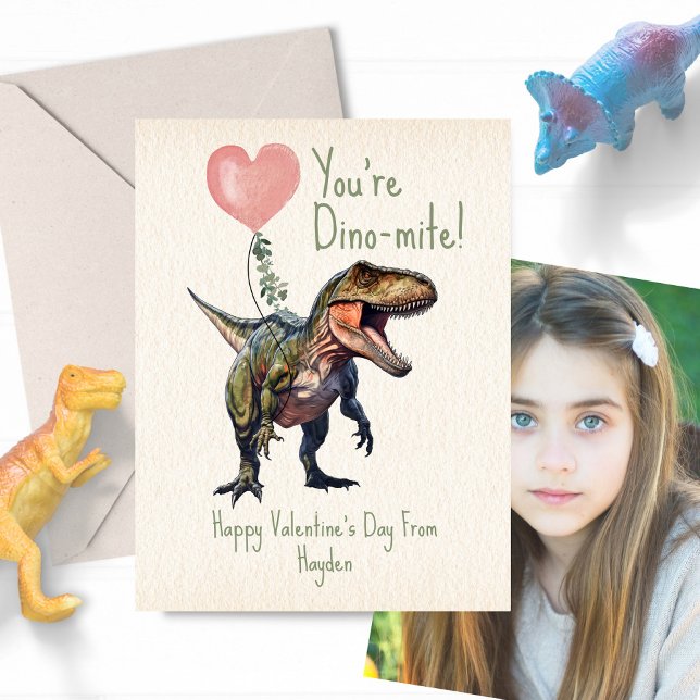 Dinosaur Dino-mite Classroom Valentine Photo Postcard (Creator Uploaded)