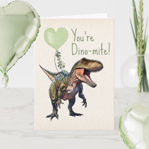 Dinosaur Dino-mite Green Classroom Valentine  Card