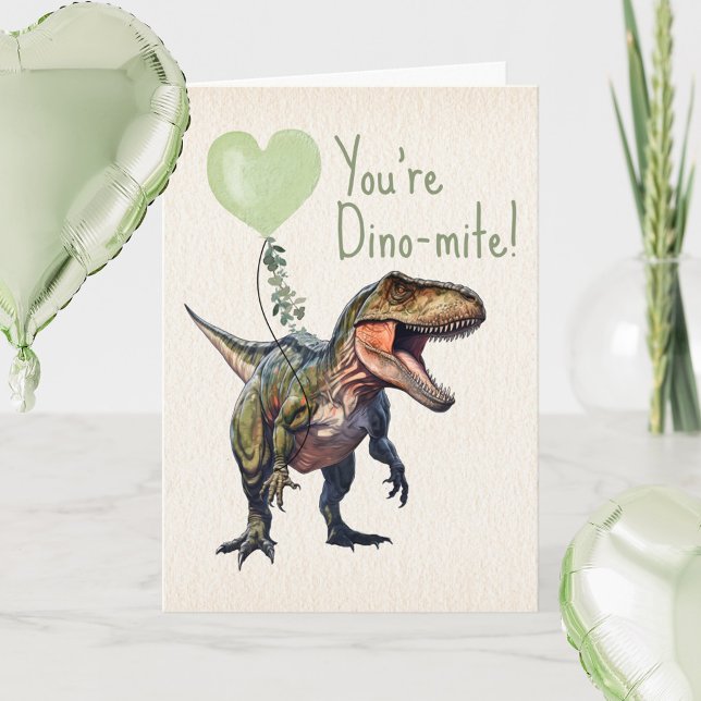 Dinosaur Dino-mite Green Classroom Valentine  Card (Creator Uploaded)
