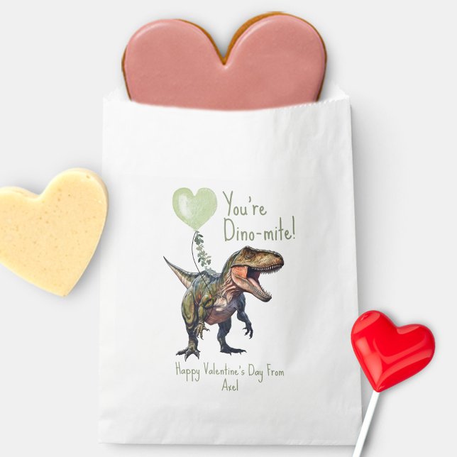 Dinosaur Dino-mite Green Classroom Valentine Photo Favour Bag (Creator Uploaded)