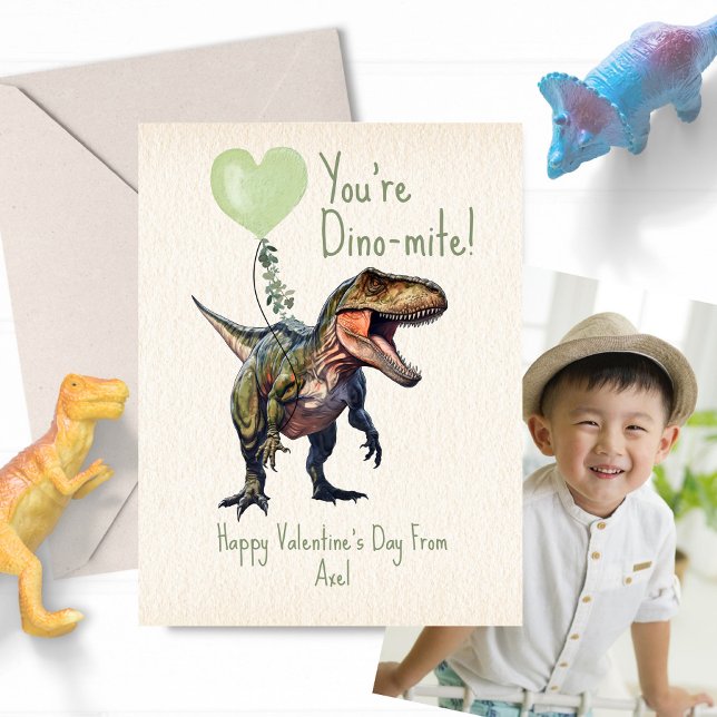 Dinosaur Dino-mite Green Classroom Valentine Photo Postcard (Creator Uploaded)