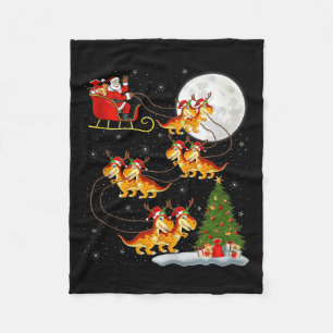 Dinosaur Dino Santa Sleigh Flying Funny Magical Ch Fleece Blanket