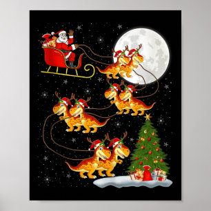 Dinosaur Dino Santa Sleigh Flying Funny Magical Ch Poster