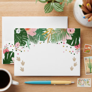 Dinosaur Dino Wild Pink Girl Birthday Invitation Envelope