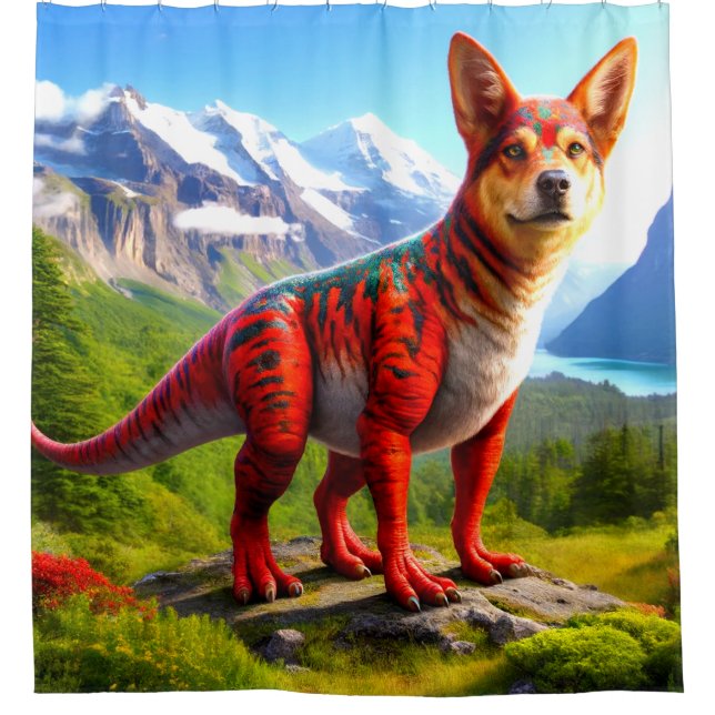 Dinosaur Dog Shower Curtain (Front)