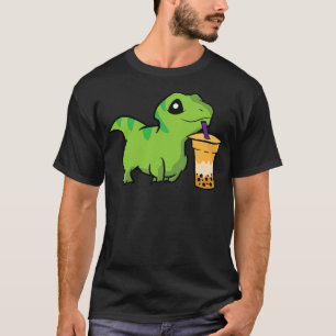 Dinosaur Drinking Bubble Tea Funny Boba Tea T-Shirt