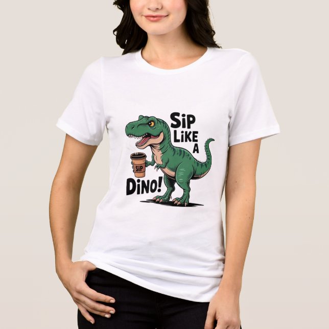 dinosaur drinking coffee Tri-Blend shirt (Front)