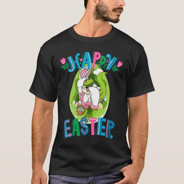 Dinosaur Easter Basket With Eggs Happy Easter  1 T-Shirt (Front)