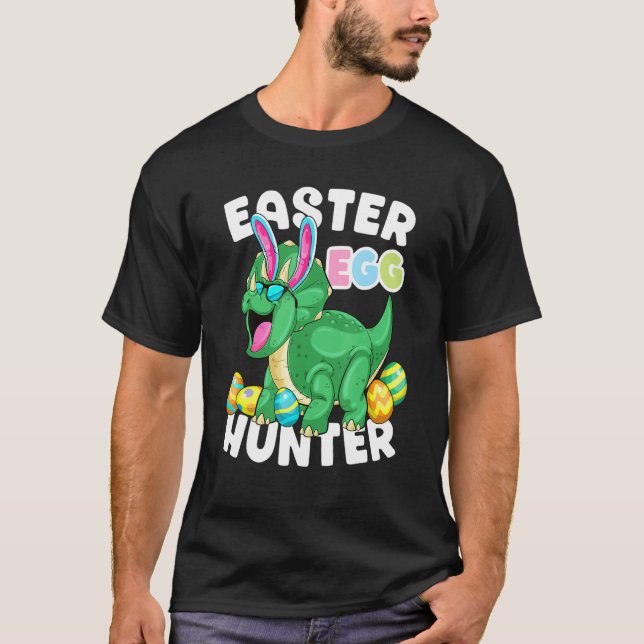 Dinosaur Easter Egg Hunter Triceratops Bunny Egg H T-Shirt (Front)