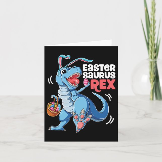 Dinosaur Easter Saurus T Rex Boys Girls Kids Bunny Card (Front)