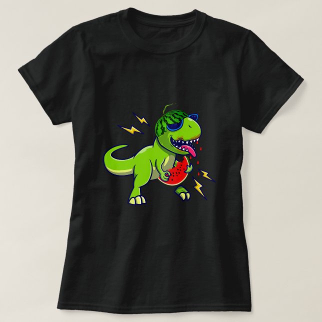 Dinosaur Eating Watermelon One In a Melon T Rex Su T-Shirt (Design Front)