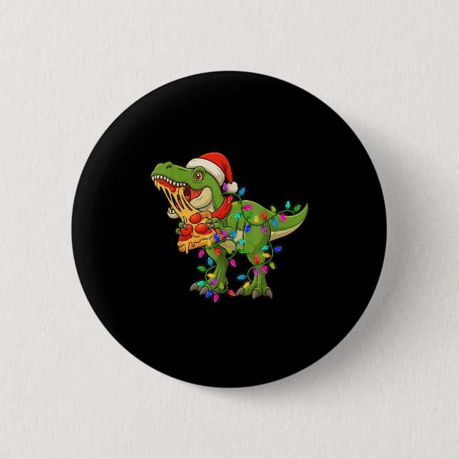 Dinosaur Eating Zza Santa Claus T-rex Funny Christ 6 Cm Round Badge (Front)
