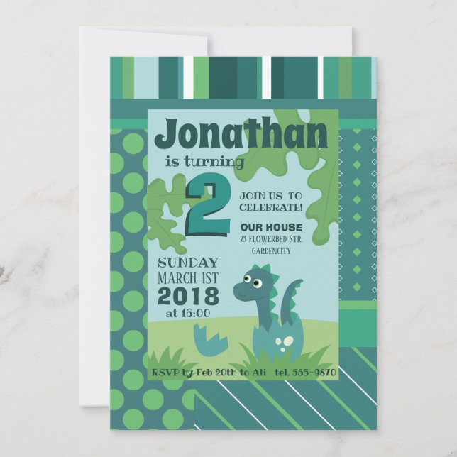 Dinosaur egg boy birthday party invitation (Front)