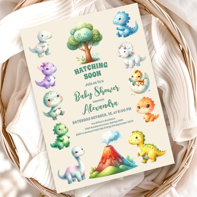 Dinosaur Egg Cute Watercolor Baby Shower Invitation (Creator Uploaded)