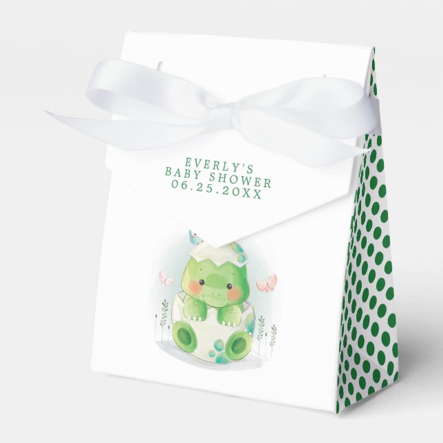 Dinosaur Egg Cute Watercolor Boy Baby Shower Favour Box (Front Side)