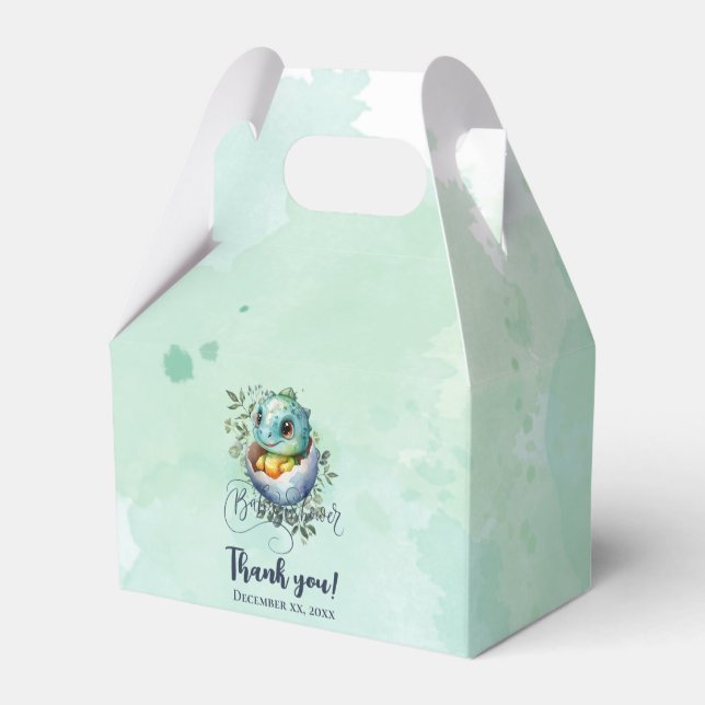 Dinosaur Egg Cute Watercolor Leaves Baby Shower Favour Box (Back Side)