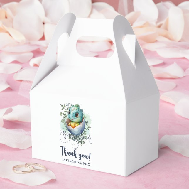 Dinosaur Egg Cute Watercolor Leaves Baby Shower Favour Box (Wedding)