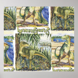 Dinosaur Era: Watercolor Landscape Illustration Poster
