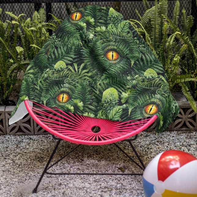 Dinosaur Eyes Green Plants Ancient Creature Art Beach Towel (Creator Uploaded)